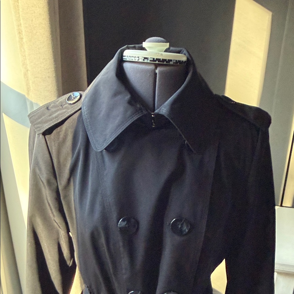 Anne Klein Trench Coat Lined Doube Breasted Belted Black Size S Classic - Picture 4 of 14